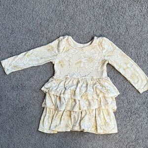Little Sleepies Play Shimmery Gold Floral Tiered Long Sleeve Dress - 2T